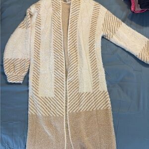 SHEIN Cream and Tan Longline Open-Front Cardigan